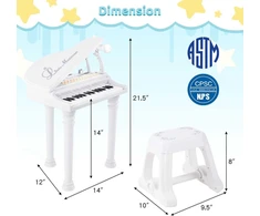 Promotions Vaikiškas pianino klaviatūros komplektas su kėdute ir mikrofonu, 35.6x30.5x54.6 cm, baltas