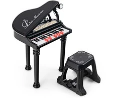Promotions Vaikiškas pianino klaviatūros komplektas su taburete ir mikrofonu, 35,6x30,5x54,6 cm, juodas