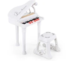 Promotions Vaikiškas pianino klaviatūros komplektas su kėdute ir mikrofonu, 35.6x30.5x54.6 cm, baltas