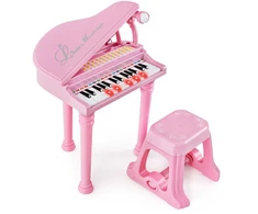 Promotions Vaikiškas pianino klaviatūra su kėdute ir mikrofonu, 35.6x30.5x54.6 cm, rožinė