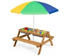 Promotions Vaikų lauko pikniko vandens ir smėlio stalas, 92,7x86,4x49,5 cm, natūrali mėlyna žalia geltona