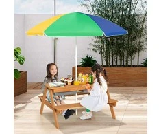 Promotions Vaikų lauko pikniko vandens ir smėlio stalas, 92,7x86,4x49,5 cm, natūrali mėlyna žalia geltona