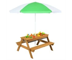 Promotions Vaikiškas lauko pikniko stalas, 92,7x86,4x49,5 cm, natūrali mėlyna žalia geltona