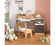 Promotions Vaikiškas rašomasis stalas ir kėdžių komplektas, 94x40x76,5 cm, balta, natūrali