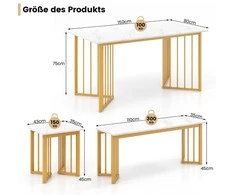 Promotions Valgomojo stalo komplektas, 150x80x75 cm, baltas, auksinis