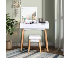 Promotions Tualeto staliukas su atlenkiamu veidrodžiu ir minkšta kėdute, 73,7x40,6x115,6 cm, balta
