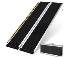 Promotions Nešiojama aliuminio neįgaliojo vežimėlio rampa su pereinamuoju plokštumu, 182,9 cm, sidabrinė ir juoda