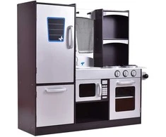 Promotions Vaikiška medinė virtuvės žaidimų rinkinys, 97.1x30x95 cm, ruda, sidabrinė