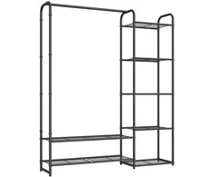 Songmics Drabužių lentyna su lentynomis 29 x 112 x 158,4 cm matinės juodos spalvos