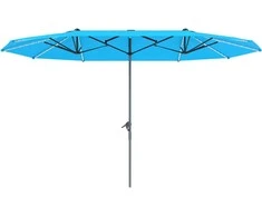 Outsunny Dvigubas Skėtis nuo Saulės su Saulės LED Šviesomis 451x267 cm Aliuminis UV 50+ Skėtis nuo Saulės su Rankena, Atsparus Vėjui Skėtis Balkonui, Skėtis nuo Saulės Paplūdimiui, Balkonui, Sodo, Mėlynas