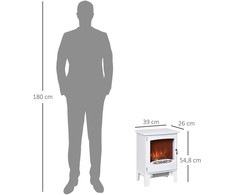 HOMCOM LED elektrinis židinys Stovintis židinys Krosnelė su liepsnos efektu 900/1800 W Metalas ABS plastikas Stiklas Balta 39 x 26 x 54,8 cm