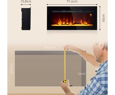 HOMCOM Elektrinis židinys su LED liepsnos efektu, 1800 W galios 3 spalvų sieninis židinys su 5 ryškumo lygiais, elektrinis židinys su nuotolinio valdymo pulteliu, jutikliniu ekranu, tvirtinamas prie sienos, juodas