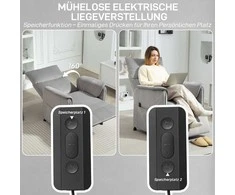 HOMCOM elektrinis poilsio krėslas, TV fotelis su atminties funkcija, tyliu veikimu, atlošimo funkcija, reguliuojamas fotelis su augintiniams draugiška aksomo imitacija, nuotolinio valdymo pultas, pilkas