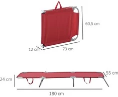 "Outsunny" sulankstomas sodo gultas, 5 padėčių reguliuojamo atlošo gultas, oro sąlygoms atsparus kempingo gultas, sodo gultas, kurio keliamoji galia iki 120 kg, skirtas atostogoms sode, lauko paplūdimiui, baseinui, vyno raudonos spalvos