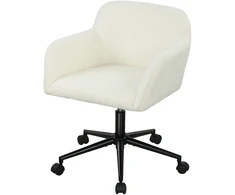 HOMCOM Pasukamas biuro kėdė su ratukais, rašomojo stalo kėdė, vilnos audinys, putplastis, reguliuojamas aukštis, namų biuras, kreminės baltos spalvos