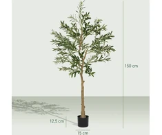 HOMCOM dirbtinis augalas, dirbtinis alyvmedis, 150 cm, 720 lapų, 40 alyvuogių, stabilus gėlių vazonas, dekoratyvinis augalas, žalias