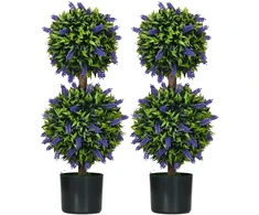 HOMCOM Dirbtiniai augalai, 2 vnt., UV spinduliams atsparus dirbtinis augalas vazonėlyje, 70 cm kambarinis augalas su levandomis, skirtas svetainei, sodui