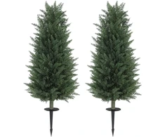HOMCOM dirbtinių kiparisų rinkinys (2 vnt.) su smaigu, 100 cm, plastikiniai dirbtiniai augalai, tikroviškas dirbtinis medis, dekoracija biurui, svetainei, miegamajam, sodui