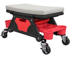 HOMCOM dirbtuvių taburetė su ratukais, lentyna ir stalčiumi, 35 cm aukščio, mobilus sėdynė iki 135 kg, pilka
