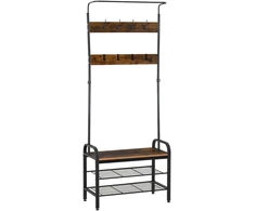 HOMCOM drabužių kabykla su batų lentyna, 8 kabliukai, 2 lentynos, MDF, juoda, 72 x 34 x 185 cm