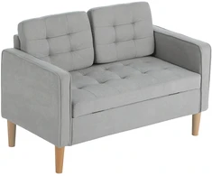 HOMCOM dvivietė sofa, sofa su daiktadėže, medinės kojelės, paminkštinta sofa, dvivietė sofa su aksomo efektu svetainei, miegamajam, 117 x 62 x 78 cm, šviesiai pilka | Aosom