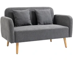 HOMCOM dvivietė sofa, „Loveseat“ su pagalvėlėmis, reguliuojamos kojų atramos, aksominis poliesteris, kaučiukmedis, porolonas, 2 vietų, audinio užvalkalas