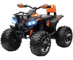 Vaikiškas keturratis HOMCOM, 12V 10Ah, su pirmyn ir atgal važiavimo funkcija, 2 varikliais, USB jungtimi, MP3 grotuvu, žibintais, 3-8 km/val., vaikams nuo 3-5 metų, oranžinis