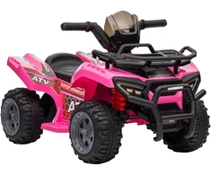 HOMCOM mini elektrinis keturratis vaikams 18-36 mėn., vaikiškas elektrinis ATV su LED priekiniu žibintu, metalas ir PP plastikas, rožinis