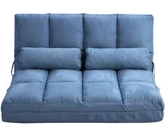 Sofa HOMCOM grindų kėdė 2in1 grindų fotelis sulankstomas lovos atlošas 3 padėtys reguliuojama sėdynės pagalvėlė aksomas plienas mėlyna 102x73x60cm