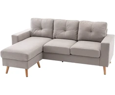 HOMCOM L-formos kampinė sofa, kampinis komplektas su lino išvaizdos audiniu, 3 vietų sofa su gultu, medžiaginė sofa svetainei, šviesiai pilka