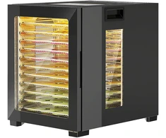 Kaitlentė HOMCOM Džiovintuvas, 850 W, 40–70 °C temperatūros reguliatorius, 48 valandų laikmatis, 12 nerūdijančio plieno padėklų, juodas