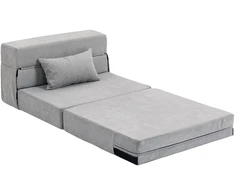 HOMCOM 3-in-1 išskleidžiamas fotelis-lova, sulankstoma sofa-lova su miegojimo funkcija, juosmens pagalvė, flanelinės išvaizdos poilsio fotelis, šezlongas svetainei, šviesiai pilkas