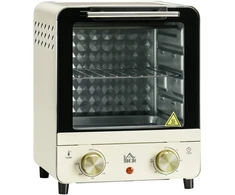 Gruzdintuvė HOMCOM mini orkaitė 15 l, picos orkaitė su konvekcija, 1000 W elektrinė mini orkaitė su kepimo skardų rinkiniu, padėklu trupiniams, 1 val. laikmačiu, 60–230 ℃, kreminė balta