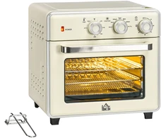 Elektrinė krosnelė HOMCOM mini orkaitė su konvekcija 20L, 7-viename picos orkaitė su kepimo skardų rinkiniu, gruzdinimo krepšeliu, trupinių padėklu, 1 val. laikmačiu, 1400 W, kreminės baltos spalvos
