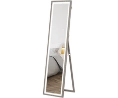 HOMCOM viso ūgio veidrodis 40 x 160 cm, pastatomas veidrodis su LED apšvietimu, 3 šviesos spalvos, sieninis veidrodis su jutikliniu valdymu, grindinis veidrodis miegamajam, svetainei, pilkas