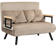HOMCOM sofa lova, sulankstoma lova su miegojimo funkcija, reguliuojamas atlošas, polsteruota sofa su pagalve, aksominio stiliaus, svetainei, miegamajam, šviesiai ruda