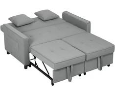 HOMCOM Sofa-lova, 2 vietų sofa su miegojimo funkcija, reguliuojamas atlošas, sofa su pagalvėlėmis, aksomo išvaizdos, L formos sofa-lova su lovos pagrindu, su ratukais, skirta svetainei, svečių kambariui, pilka
