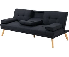 HOMCOM sofa-lova, 3 vietų išskleidžiama sofa su atlenkiamu staliuku, puodelių laikikliais, sofos lova su lino imitacijos audiniu, skandinaviško dizaino, išlaikanti iki 250 kg svorį, svetainei, pilka
