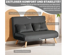 HOMCOM 2 vietne skalves sofa, sofa-lova, sofa-lova, transformuojama į lovą, reguliuojama atlošas, audinio apmušalas, metalinis rėmas, pilka