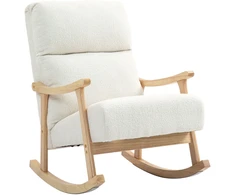 HOMCOM supamasis krėslas, ergonomiškas krėslas su siūbavimo funkcija, fotelis su porankiais, krėslas maitinimui su aksomo išvaizda, supamasis krėslas iki 120 kg, miegamajam, svetainei, kreminės baltos spalvos