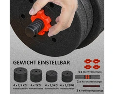 HOMCOM 2-in-1 hantelių rinkinys 30 kg, reguliuojami rankiniai hanteliai ir štanga, profesionalūs svarmenys jėgos treniruotėms ir sunkiaatletikai namų sporto salėje