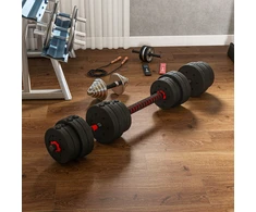 HOMCOM 2-in-1 hantelių rinkinys 30 kg, reguliuojami rankiniai hanteliai ir štanga, profesionalūs svarmenys jėgos treniruotėms ir sunkiaatletikai namų sporto salėje