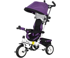 HOMCOM 6-in-1 triratis su stumiamąja rankena, vaikiškas triratis su nuimamu stogeliu nuo saulės, balansinis dviratis su 5 taškų saugos diržais, krepšiu, gėrimų laikikliu, skirtas 1-5 metų vaikams, violetinė spalva