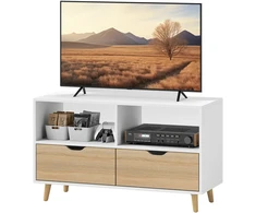 "HOMCOM" televizoriaus spintelė su 2 lentynomis ir stalčiumi, 99 cm ilgio TV staliukas televizoriui, televizoriaus lenta svetainėje, balta