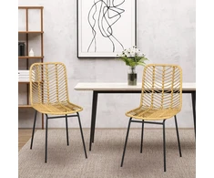 HOMCOM valgomojo kėdžių rinkinys, 2 virtuvės kėdės su atlošu, rotango išvaizdos, plienas, geltonos spalvos, 44x58x85cm, skirtos valgomajam ir svetainei