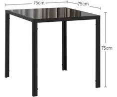 HOMCOM valgomasis stalas, kvadratinis virtuvinis stalas 4 asmenims, grūdinto stiklo stalas, išlaikantis iki 80 kg, virtuvei, valgomajam, 75 x 75 x 75 cm, juodas