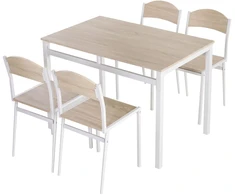 HOMCOM 5 dalių valgomojo komplektas, stalas su medžio rašto MDF stalviršiu ir metaliniu rėmu, pilka ir balta spalvos, 1 stalas + 4 kėdės