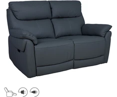 Home4You Dark Atlošas sofa BOWEN 2-vietė su elektriniu mechanizmu, tamsiai pilka natūrali oda