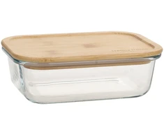 Home4You Bamboo Dubuo BOXY 17x12,6xH5,3cm 640ml, stiklinis, bambukas