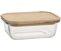 Home4You Bamboo Dubuo BOXY 14,5x10,5xH4,8cm 370ml, stiklas, bambukas